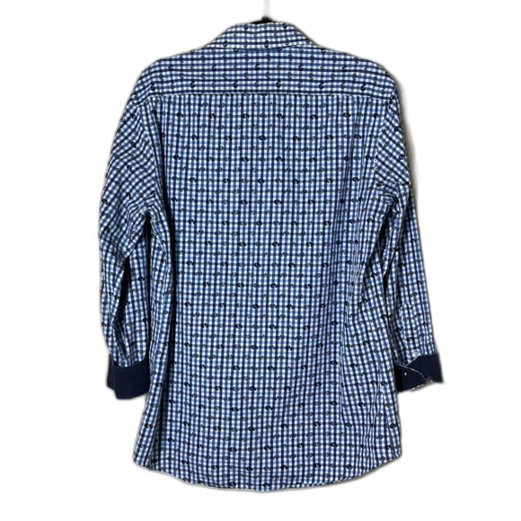 Tallia Slim Fit 15 1/2 32/33 Blue Checkered 3D Flip Cuff Button Down Shirt - Picture 3 of 9